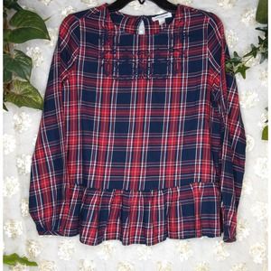 Beach Lunch Lounge | Women's Flannel Peplum Embroidery 100% Cotton Size Small